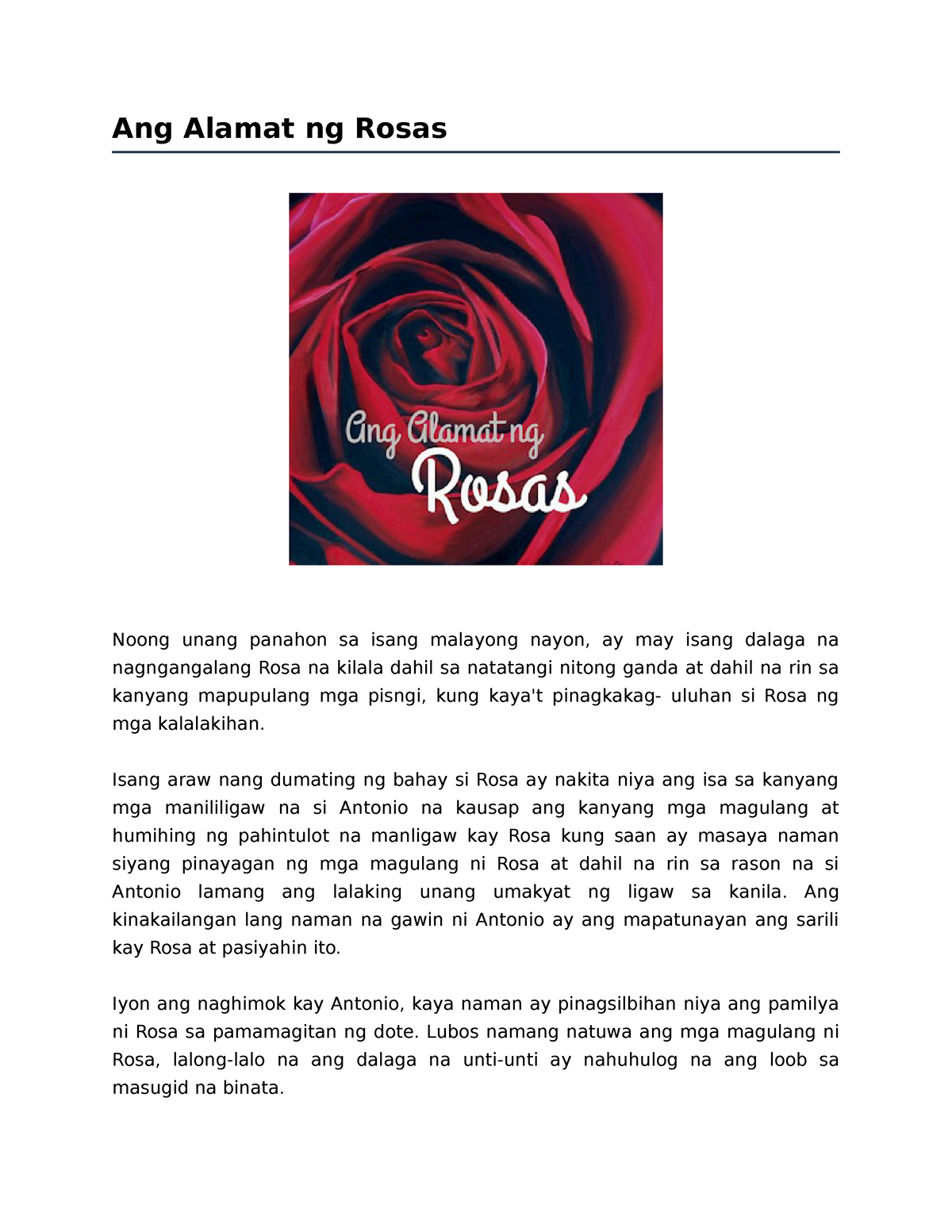 Ang Alamat ng Rosas - filipino 8 hjgbvtydcrtstrsytr