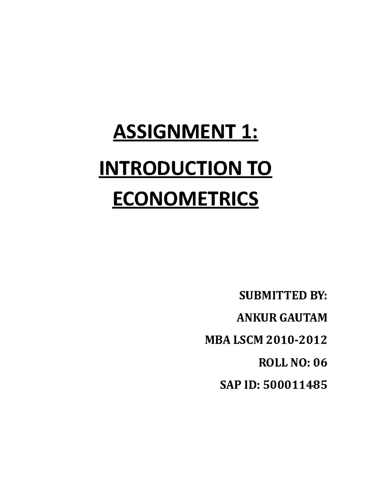 econometrics assignment sample