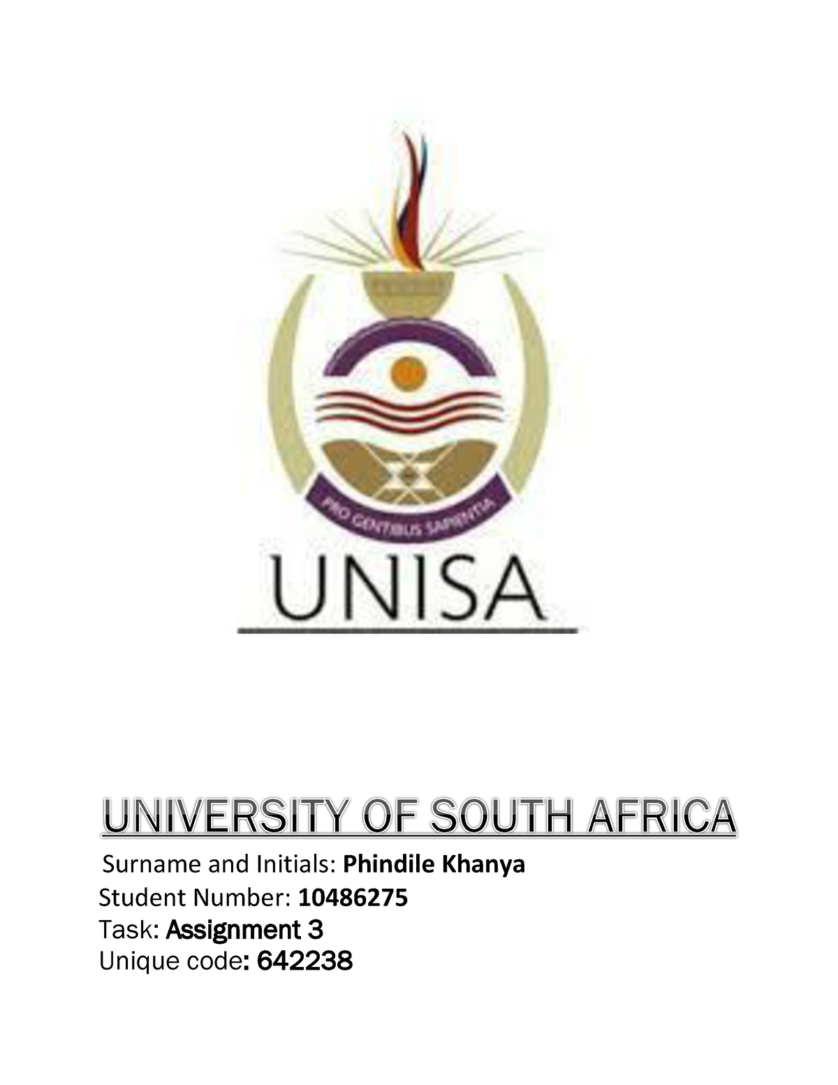 University OF South Africa SJD Phindile - Surname and Initials ...