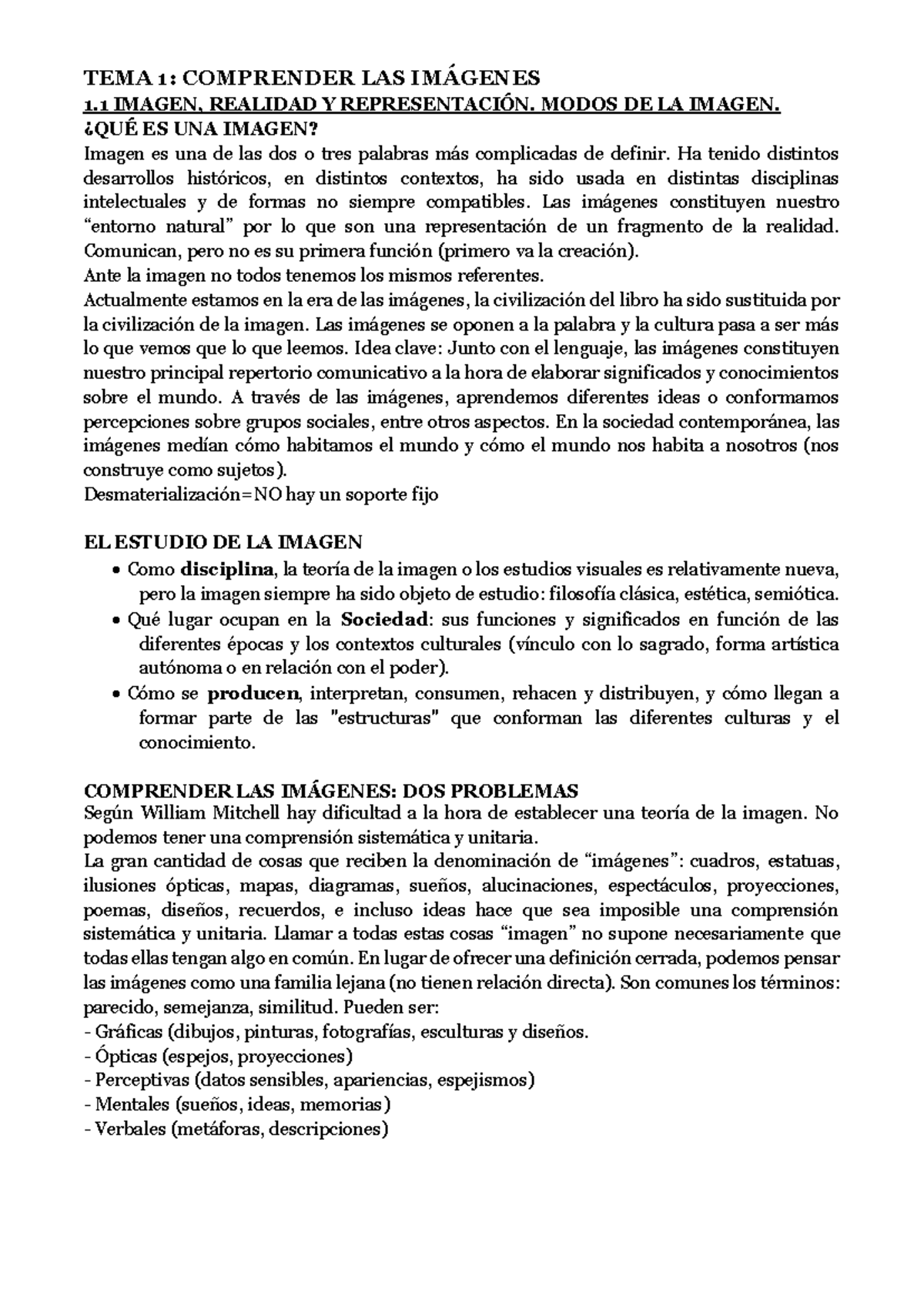 Teoría DE LA Imagen Final - TEMA 1: COMPRENDER LAS IMÁGENES 1 IMAGEN ...