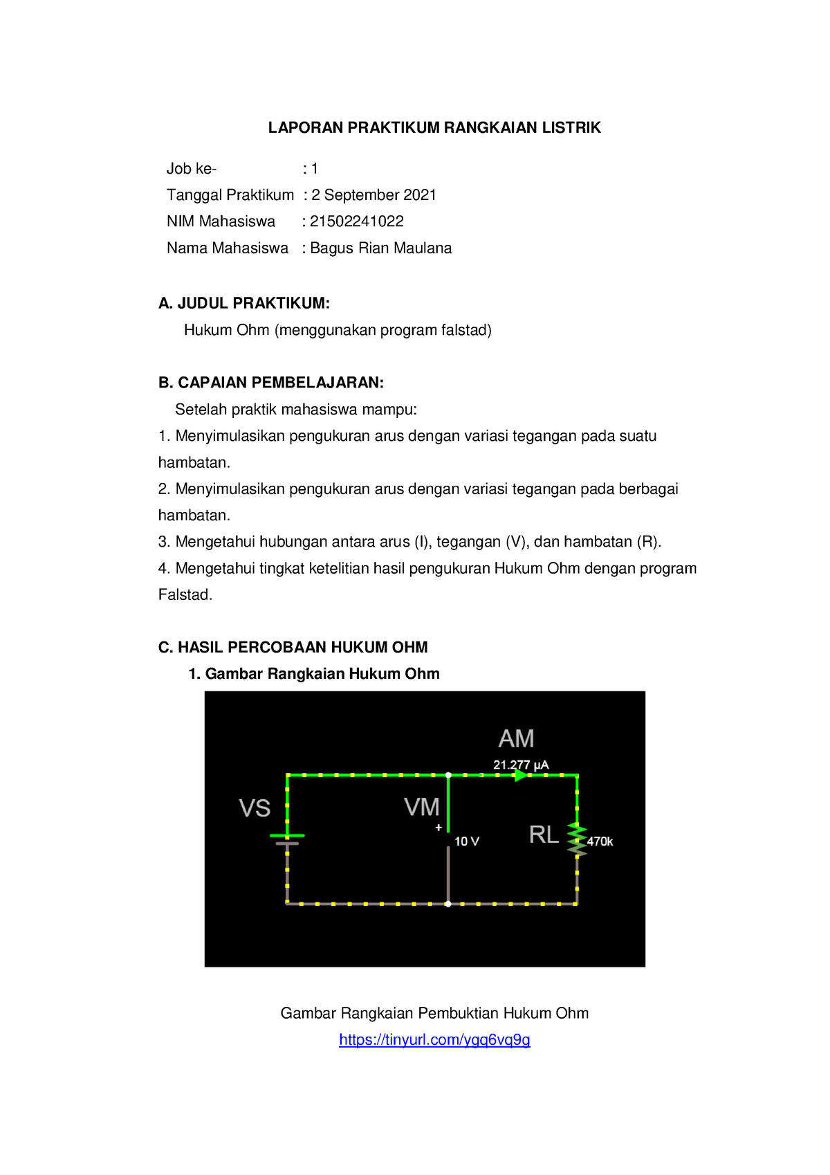 21502241022 BAG Lap RL 1 - LAPORAN PRAKTIKUM RANGKAIAN LISTRIK Job Ke ...