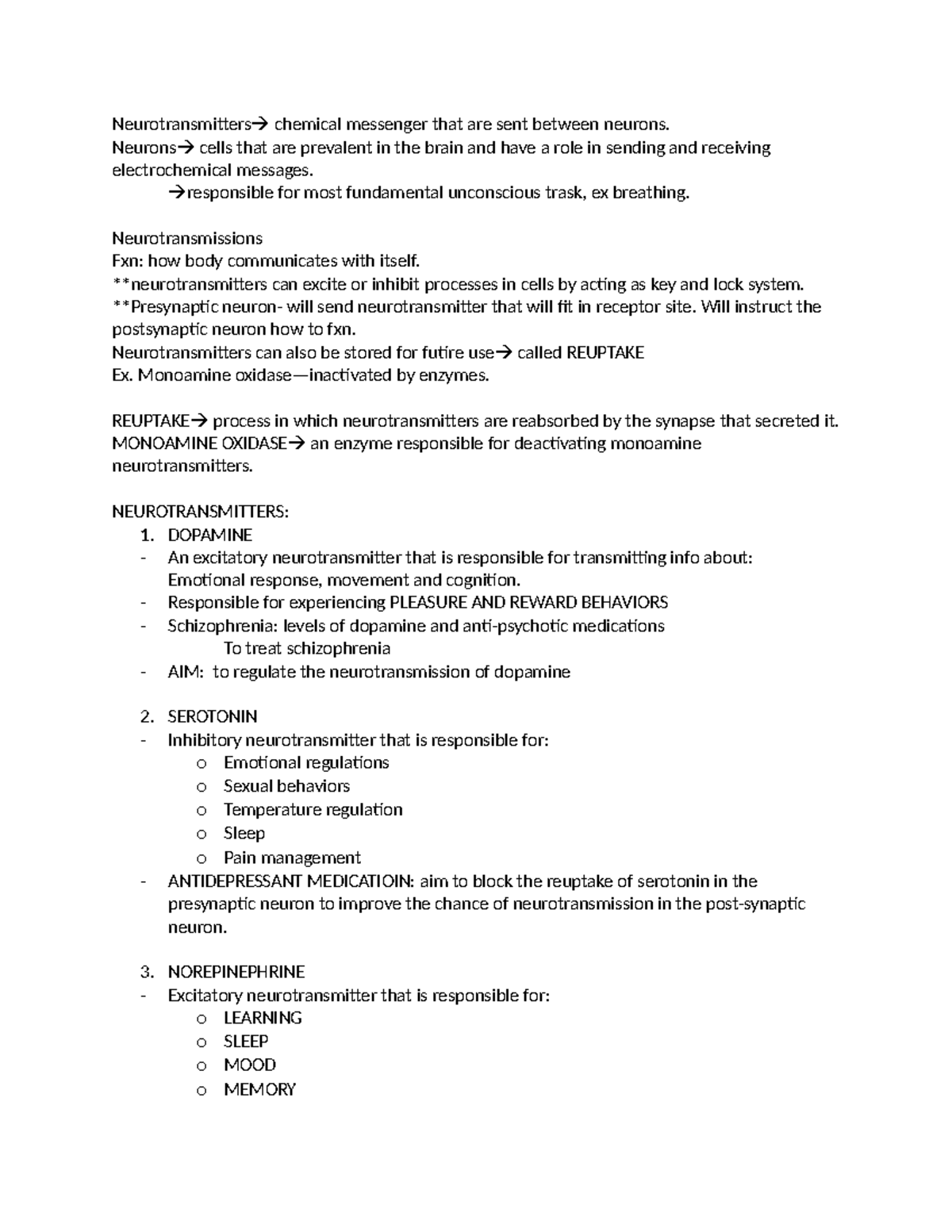 ATI Notes for pharmacology mental health - Neurotransmitters chemical ...