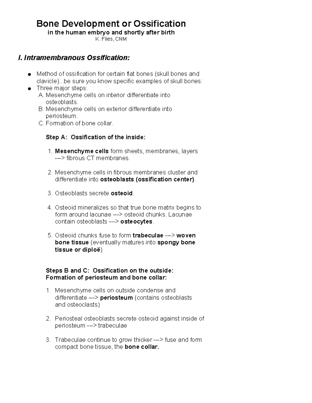 AP1 Handout skeletal bone development - Bone Development or ...