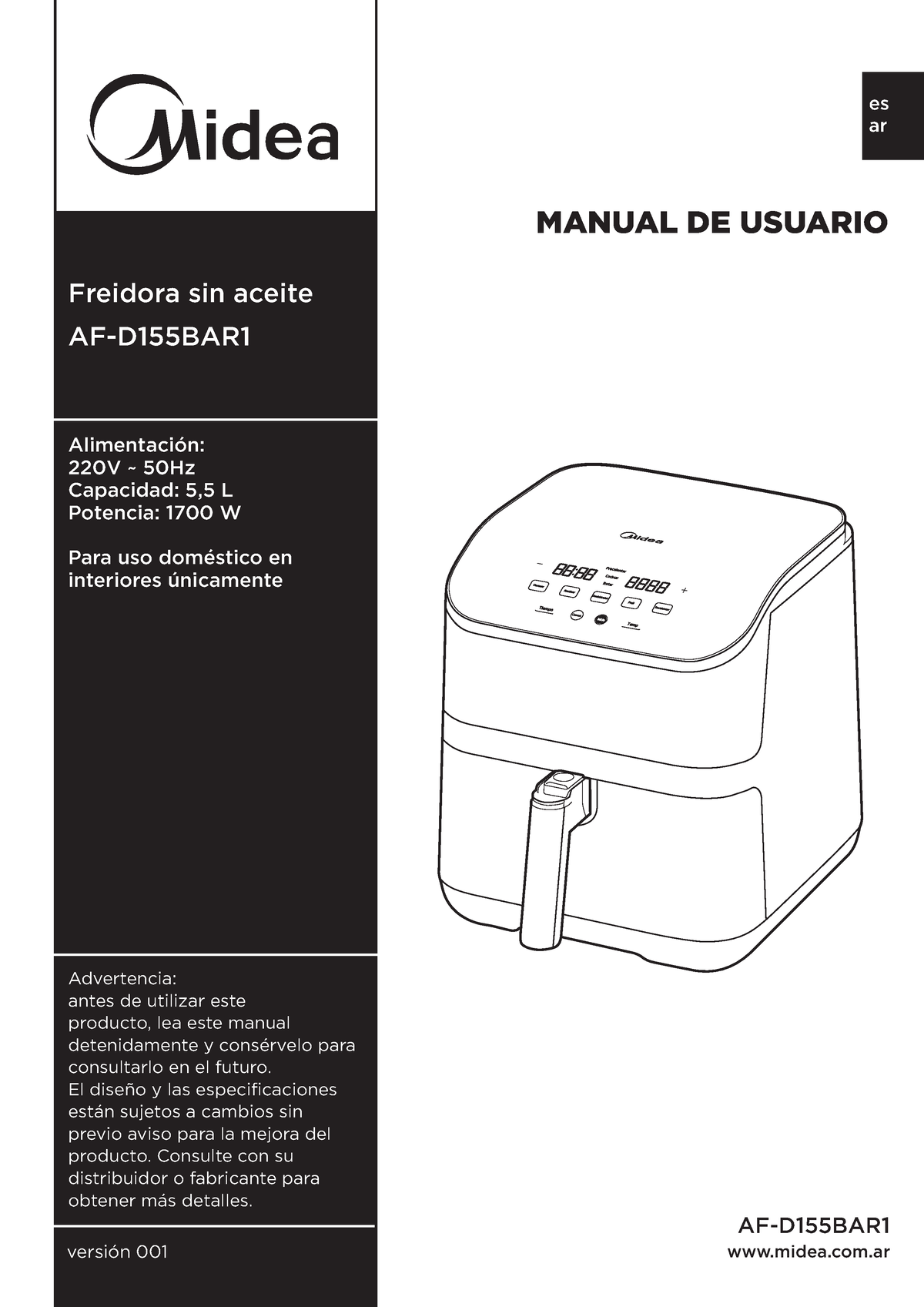 AF-D155BAR1 User Manual - Freidora Sin Aceite Versión 001 Es Ar AF ...