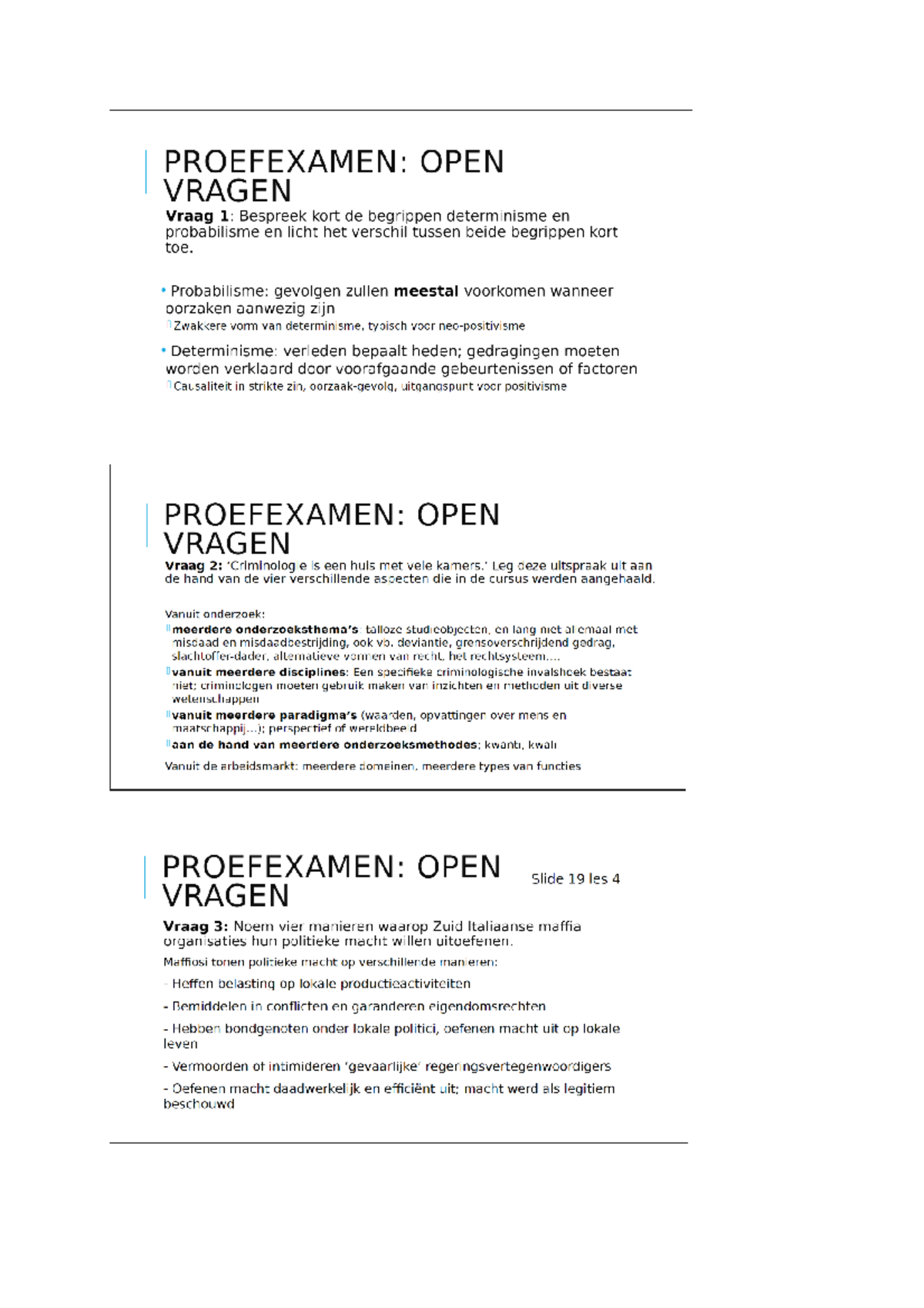 Open Vragen Proefexamen Criminologie - Inleiding In De Criminologie ...