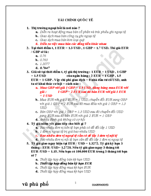 TỔNG HỢP TCQT - ôn Tập - DẠNG BÀI TẬP VÀ CÁCH GIẢI TÀI CHÍNH QUỐC TẾ ...
