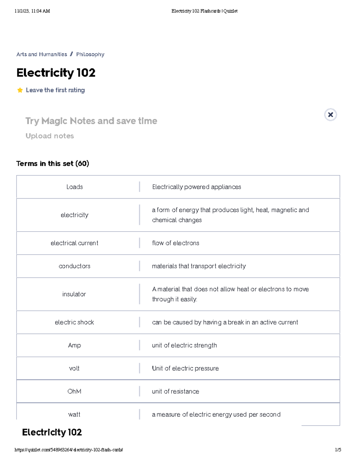 Electricity 102 Flashcards Quizlet - Electricity 102 Leave The First ...