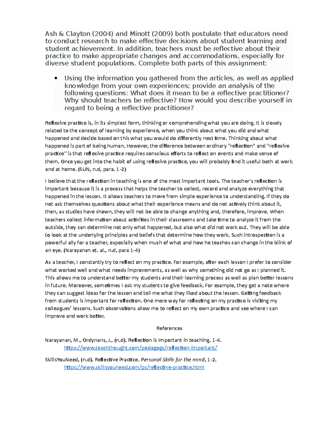 Unit 7 - Unit 7 Discussion forum - Ash & Clayton (2004) and Minott ...