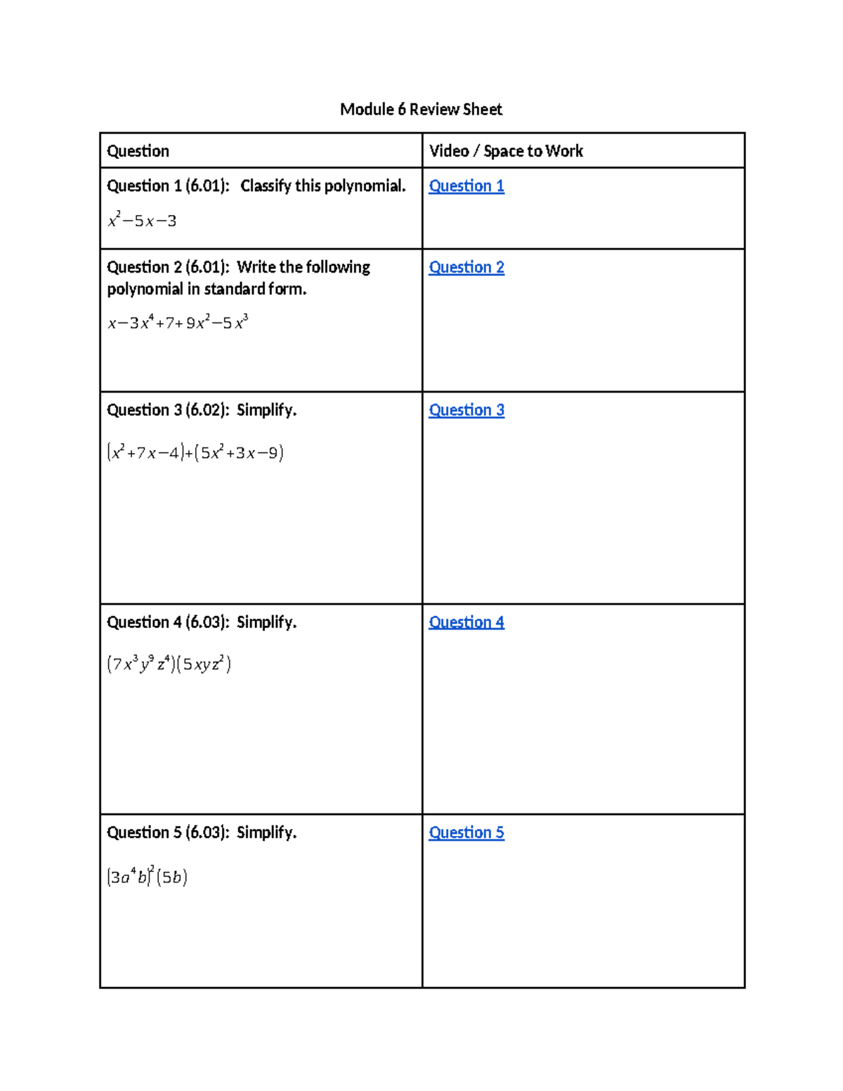 Module 6 Review Answers-FLEX v25 - Module 6 Review Sheet Question Video ...