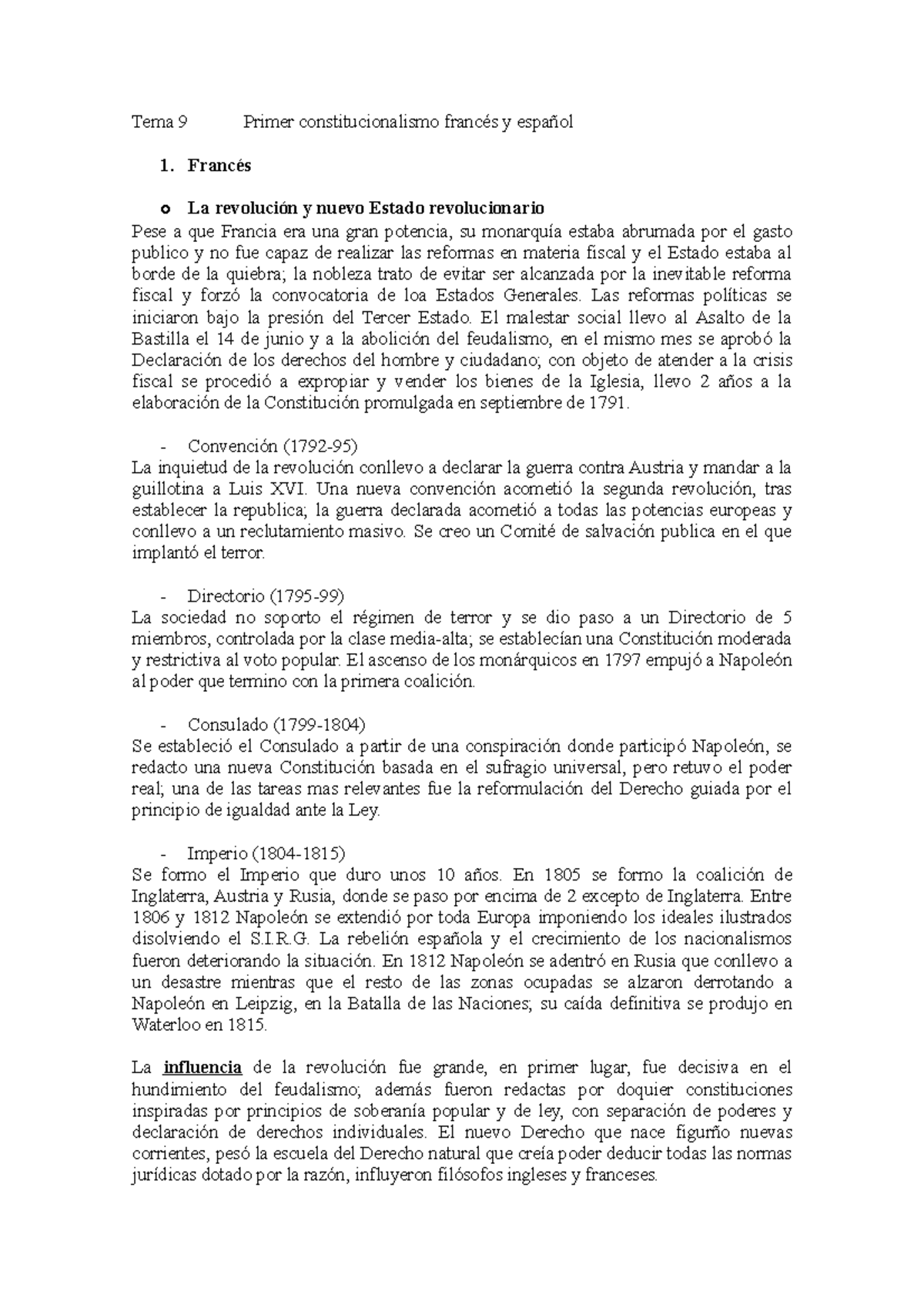 Tema 9 Primer constitucionalismo francés y español Tema 9 Primer