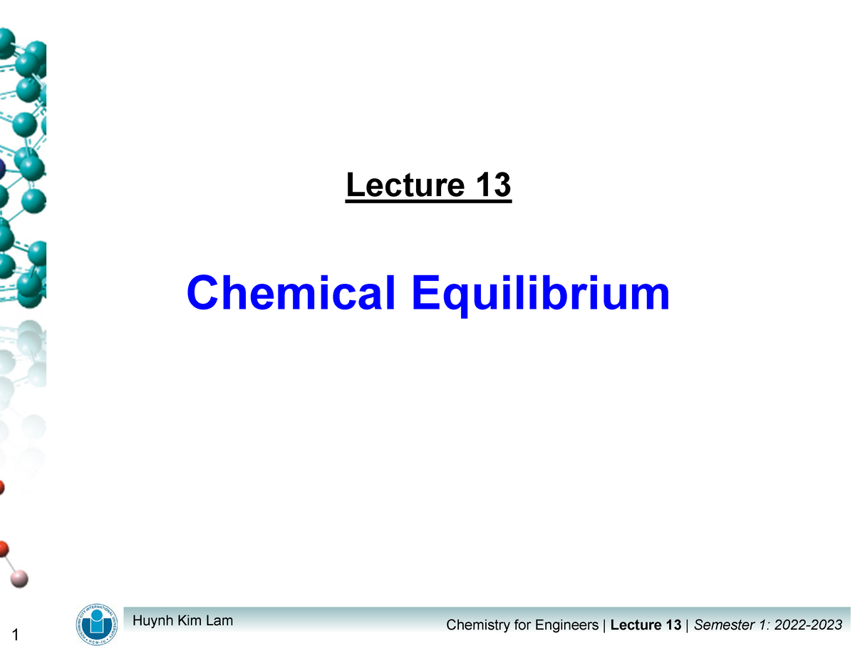 Lecture 13 - Chemical Equilibrium - Huynh Kim Lam Chemistry For ...