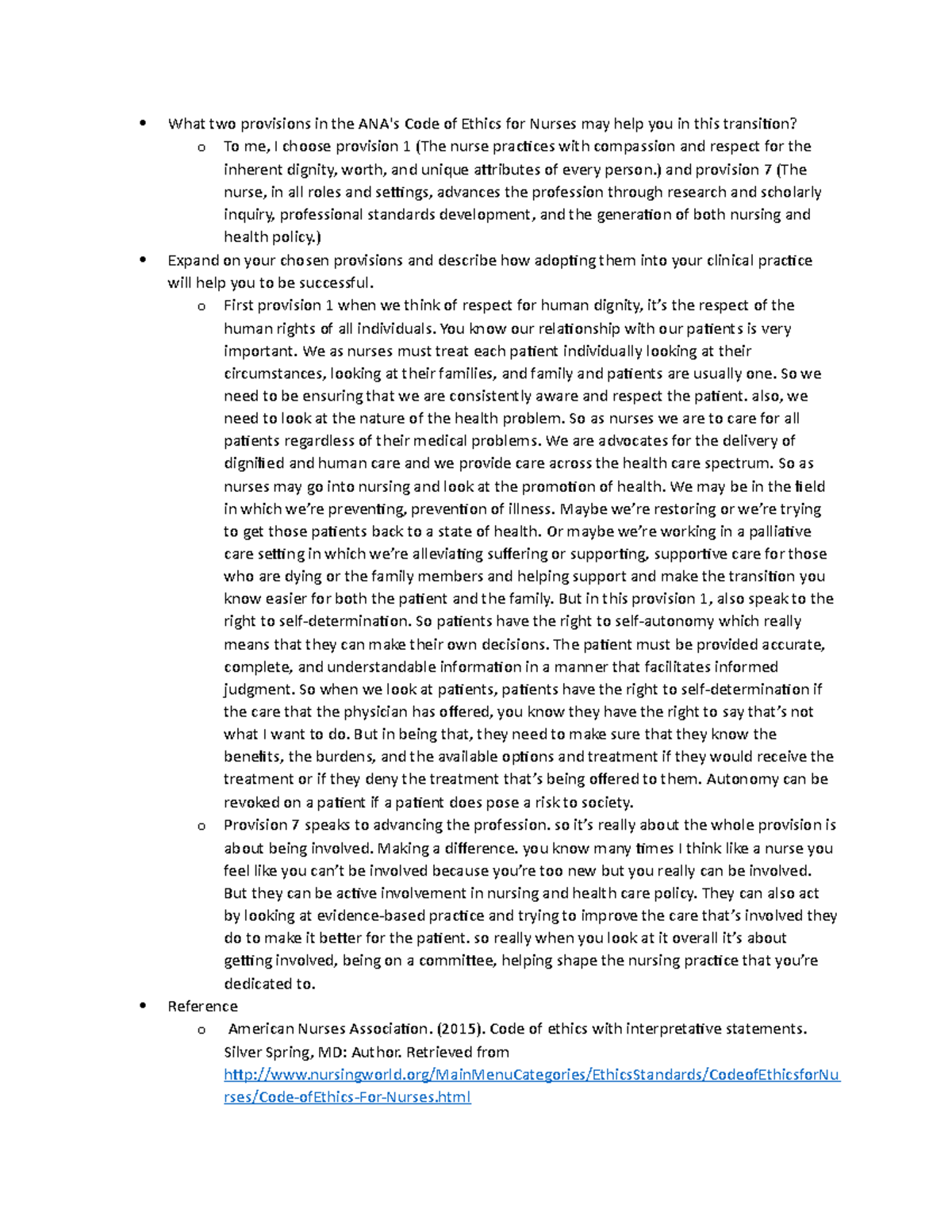 Discussion 1 - o First provision 1 when we think of respect for human ...