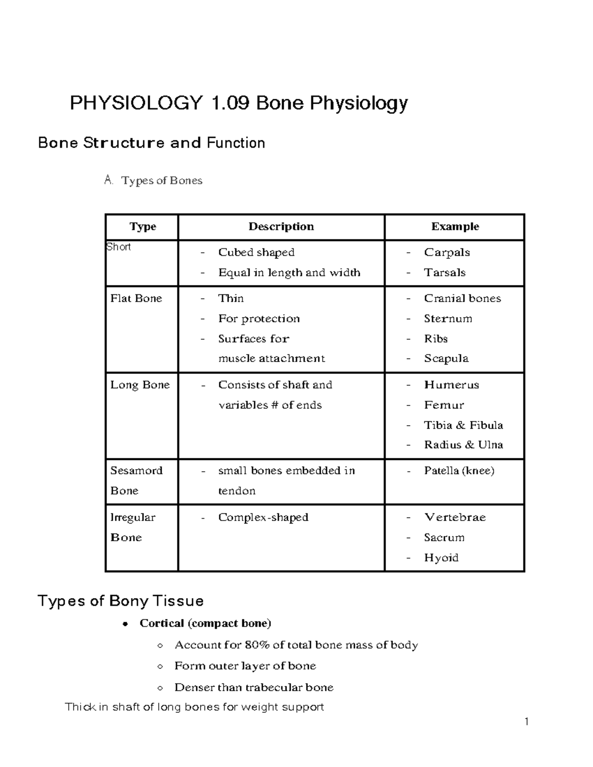 Physiology 1 - PHYSIOLOGY 1 Bone Physiology B On E S T R U C T U Re An ...