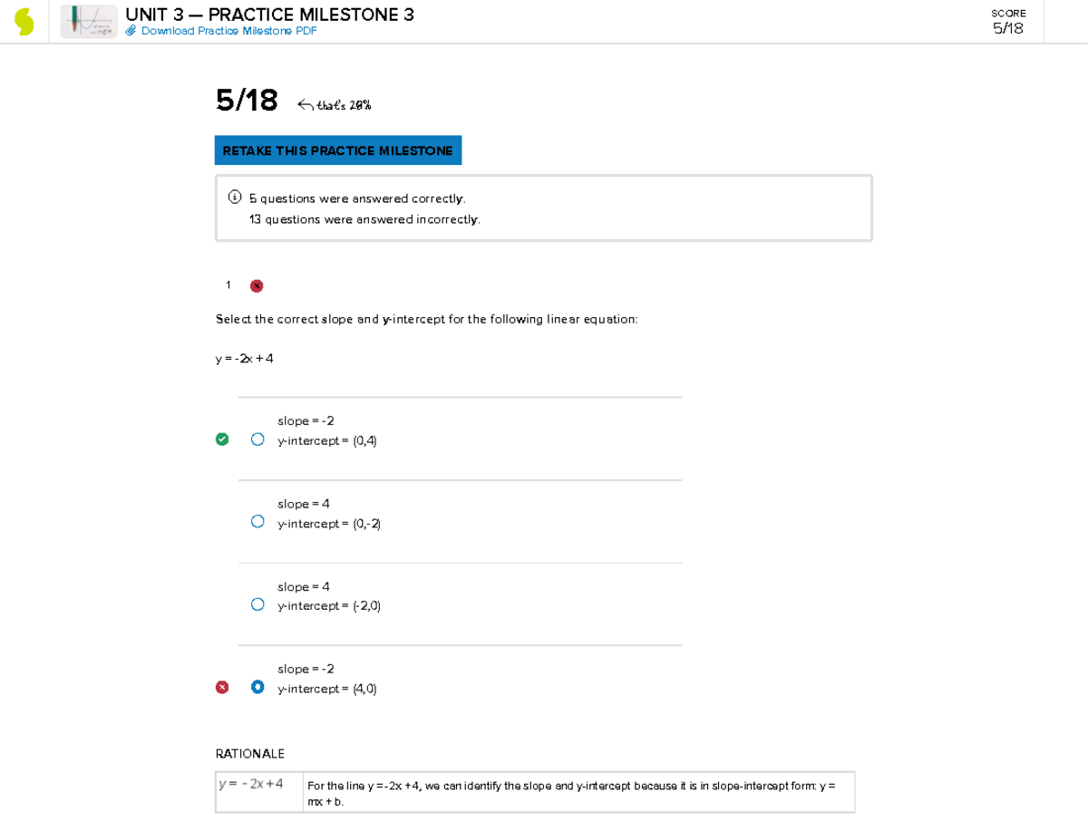 Sophia college algebra practice milestone 3 - 1 5/18 that's 28% RETAKE ...