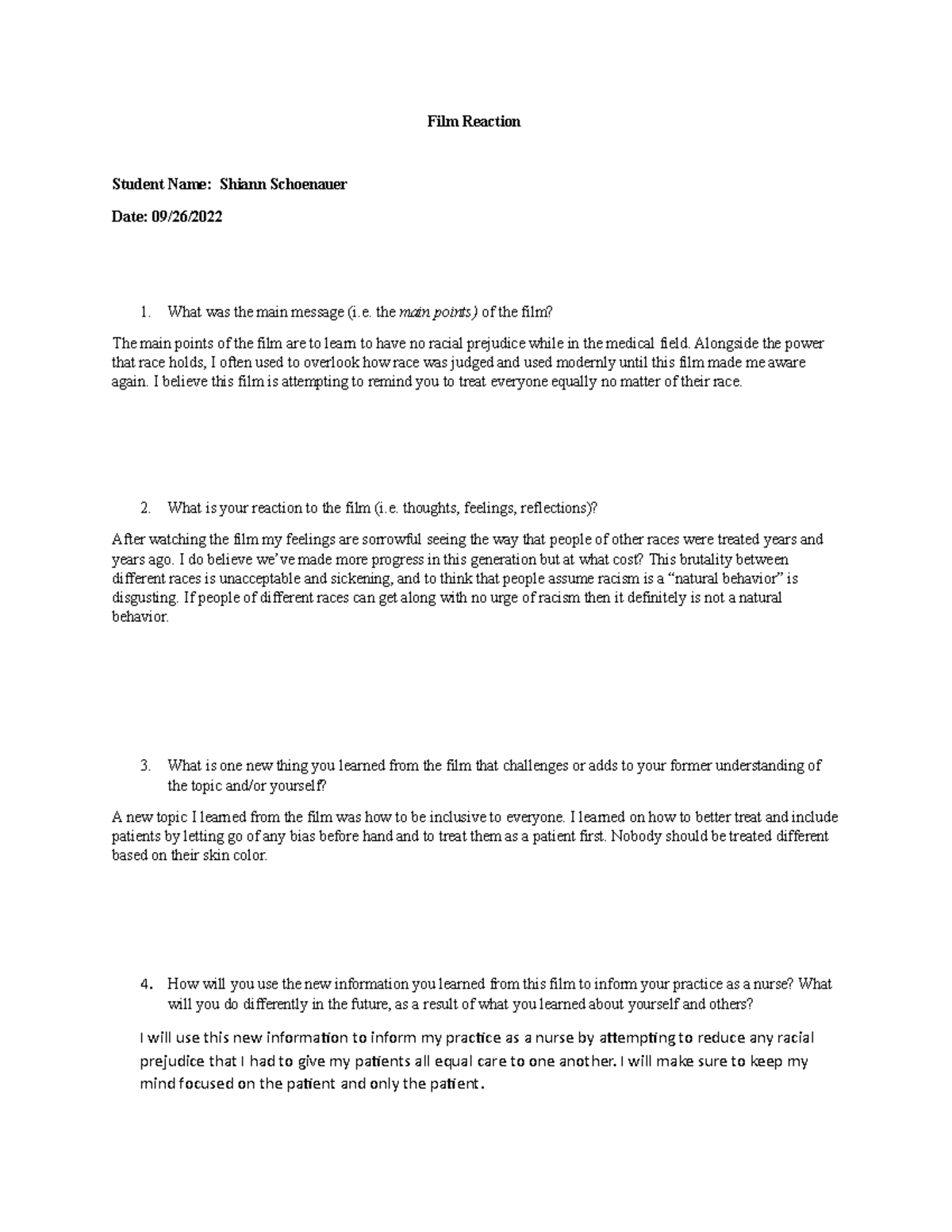 Film Reaction Form-2 - Film Reaction Student Name: Shiann Schoenauer ...