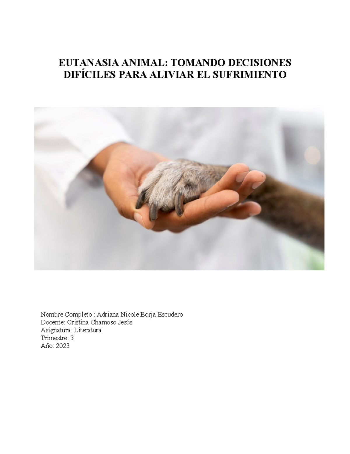 Información Adicional - EUTANASIA ANIMAL: TOMANDO DECISIONES DIFÍCILES ...