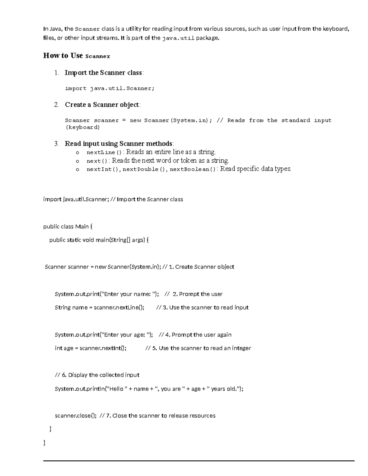 Some java examples using scanner -1 - In Java, the Scanner class is a ...