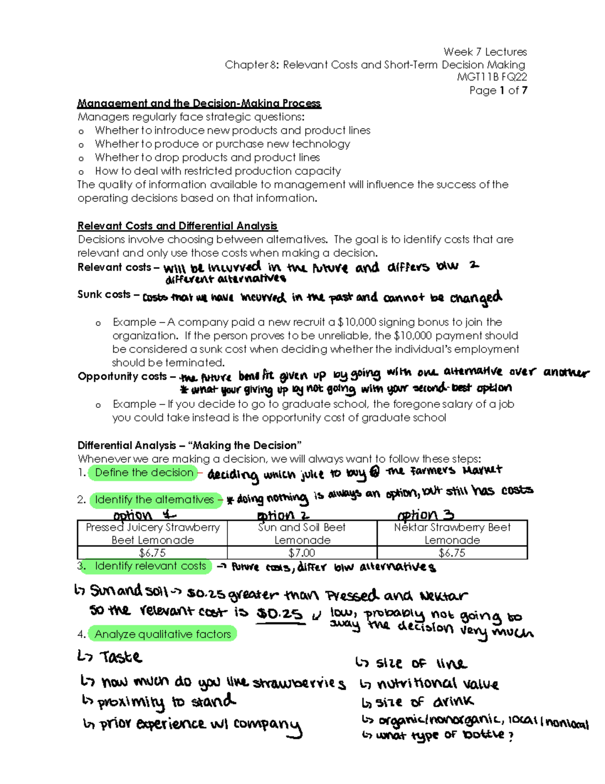 MGT 11b week 7 - in detail outline notes from lecture week 7 - Chapter ...