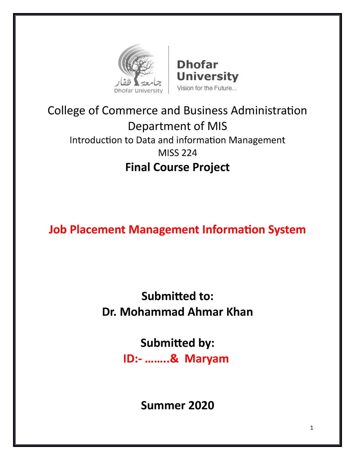 MISS224 Project Report Format College Of Commerce And Business   Thumb 1200 1553 