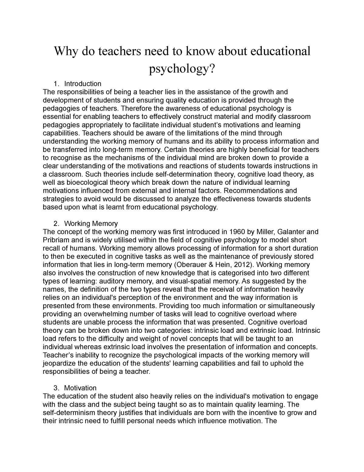 write an essay about educational psychology