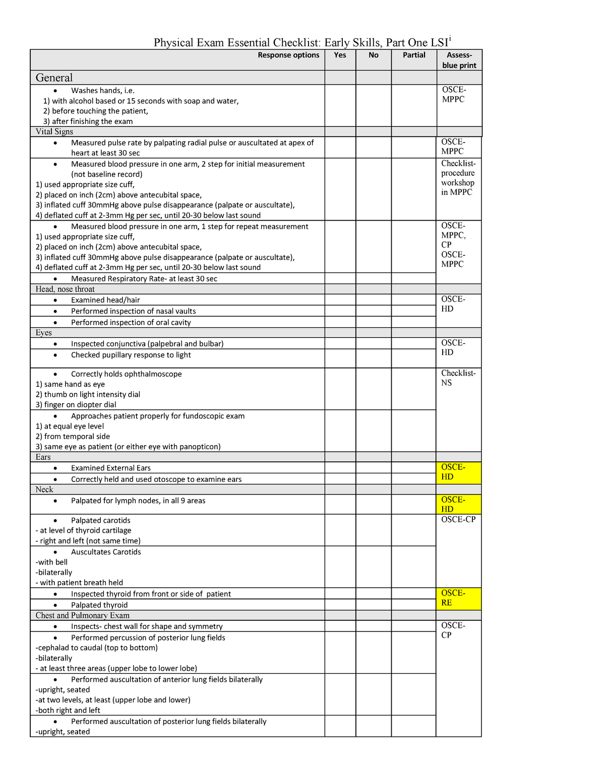 PE Essential Checklist for OSCE Part 1 - Physical Exam Essential ...