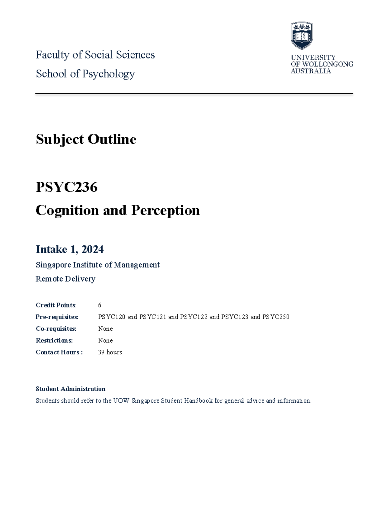 PSYC236 - LSO Intake 1 2024 - Faculty of Social Sciences School of ...