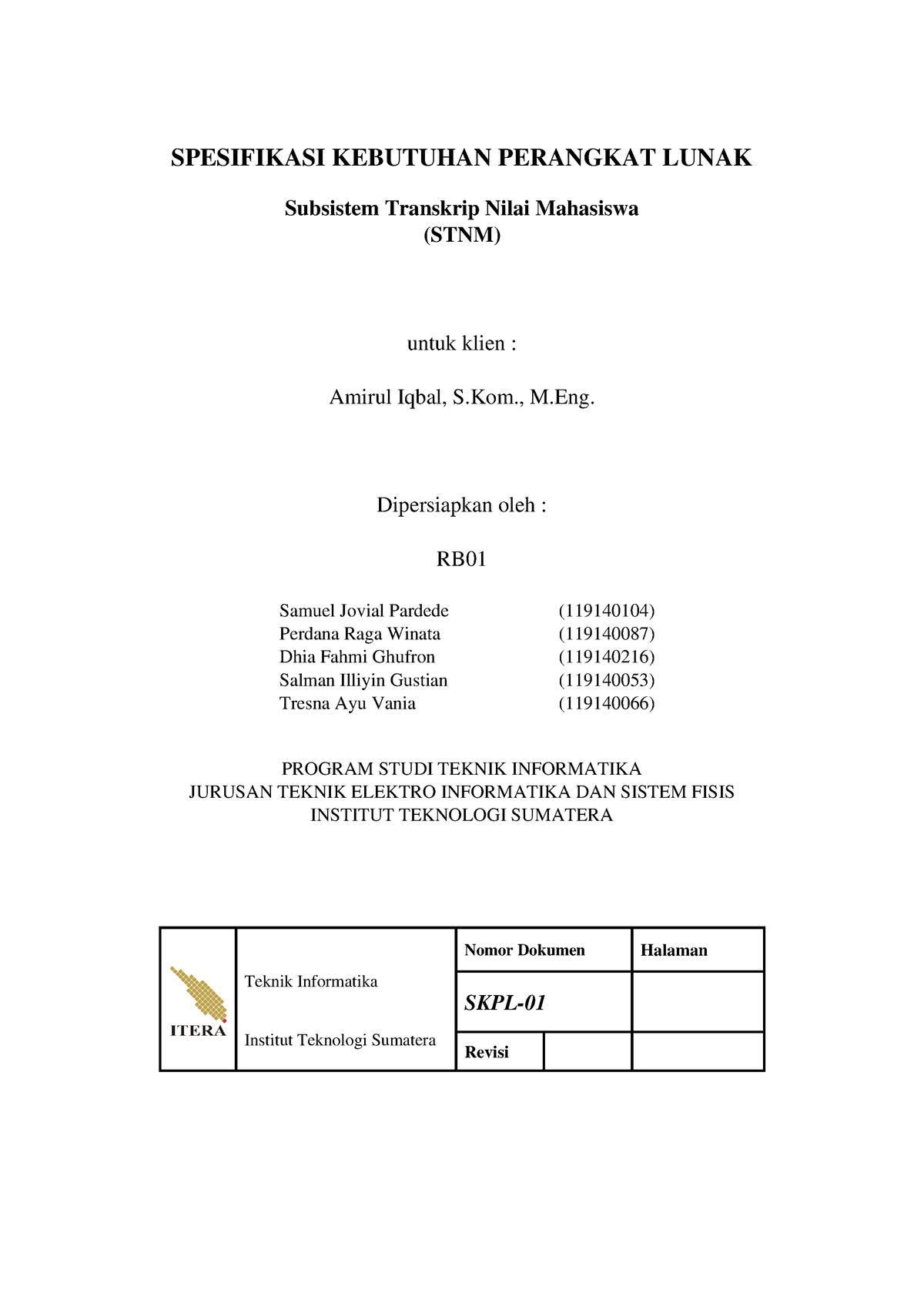 DRPL RB01 Fix - Dasar Rekayasa Perangkat Lunak - SPESIFIKASI KEBUTUHAN ...