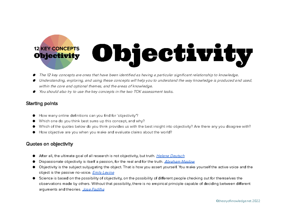 Objectivity in Knowledge: Key Concepts Quotes and Applications - Studocu