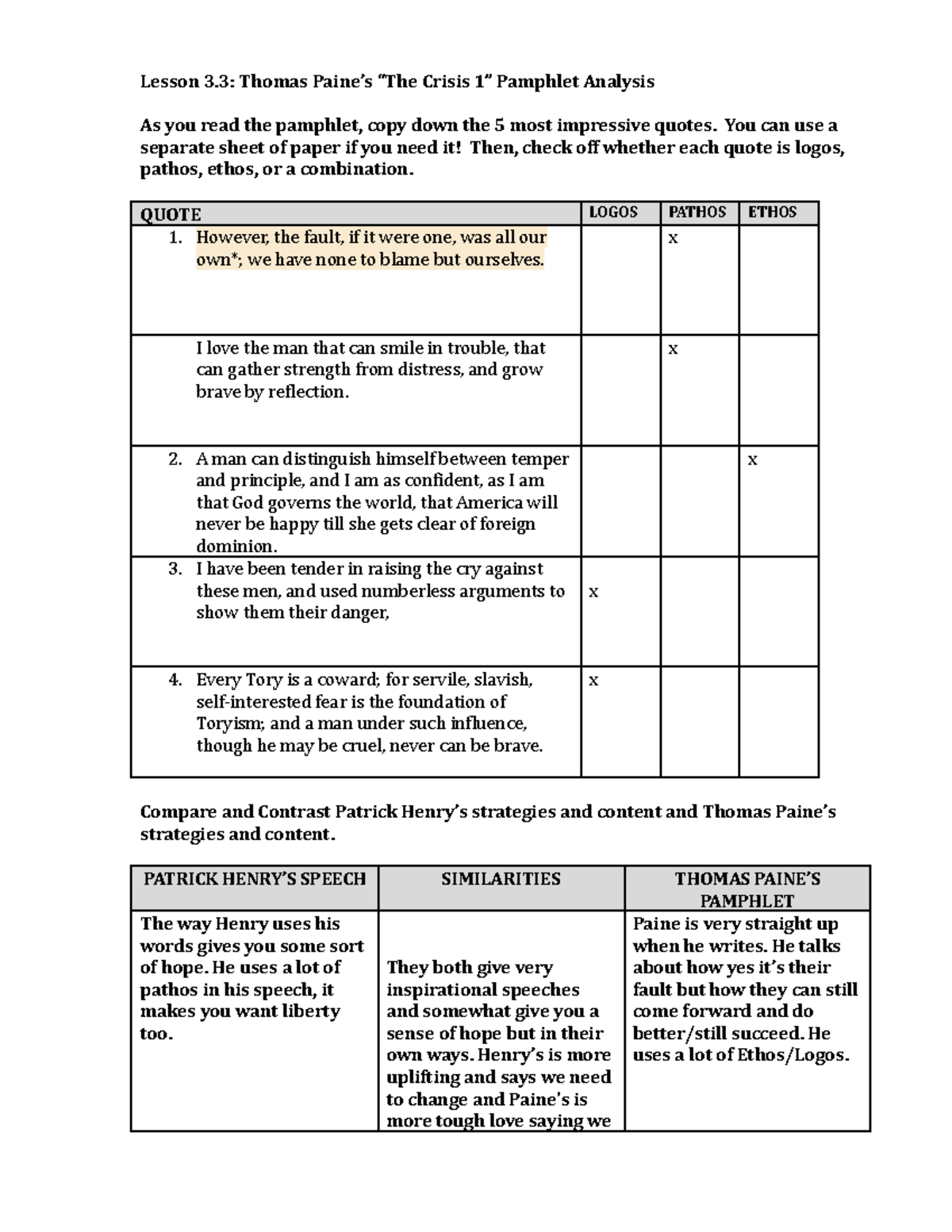 3.3 T Paine Worksheet - Assignments from 2021-2023 - Lesson 3: Thomas ...