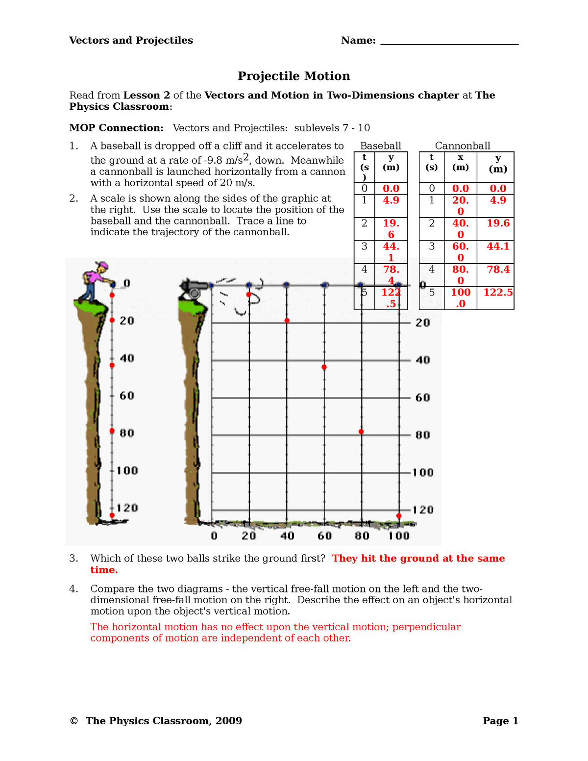 Projectile Packet Answers Vectors And Projectiles Name Projectile 