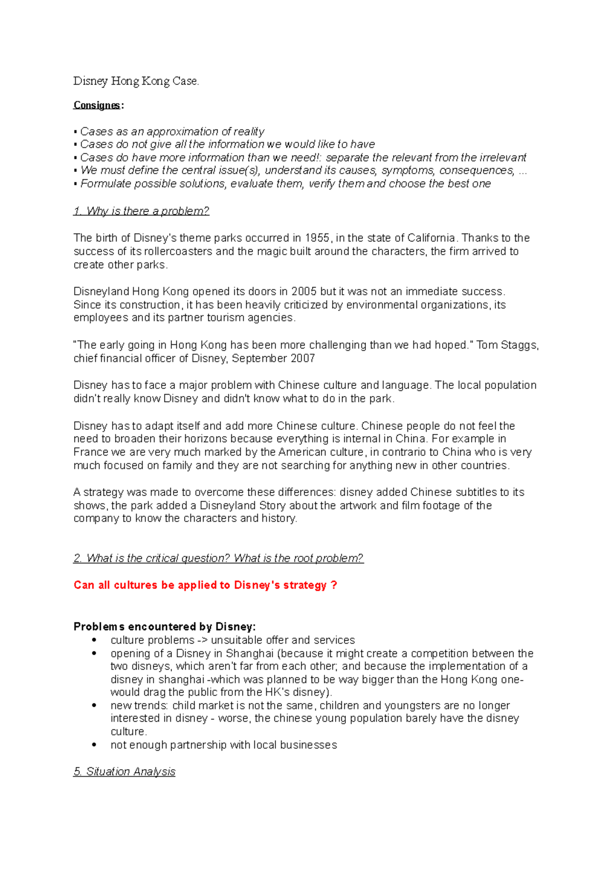 Disney case analysis for presentation Disney Hong Kong Case