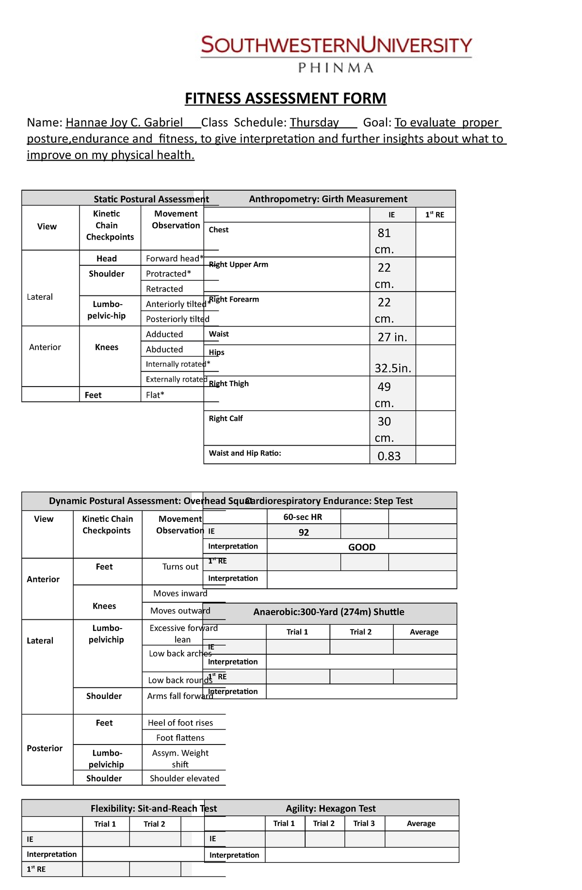  Fitness Assessment Form