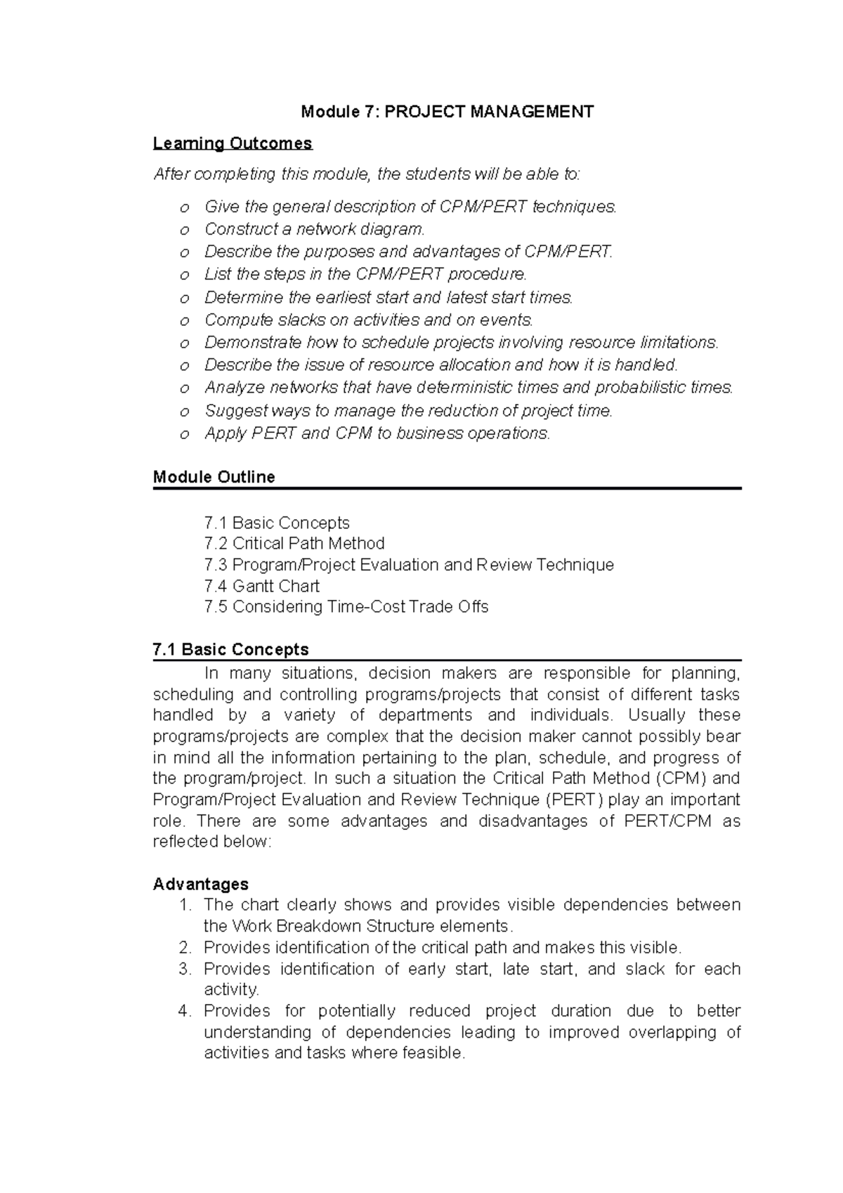 Acctg - management science - Module 7: PROJECT MANAGEMENT Learning ...