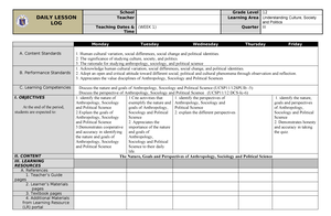 DLL UCSP Week2 - UCSP DLL WEEK 2 - DAILY LESSON LOG School Grade Level ...