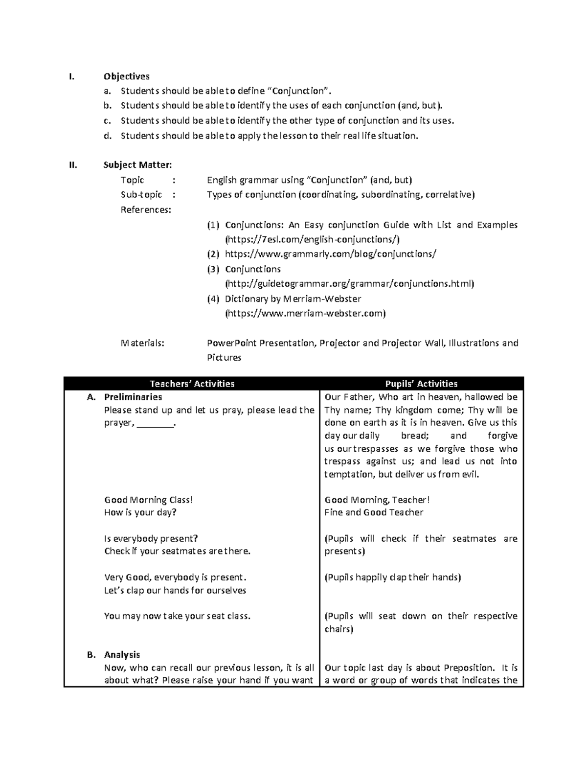 4As Semi Detailed Lesson Plan 2 I Objectives A Students Should Be