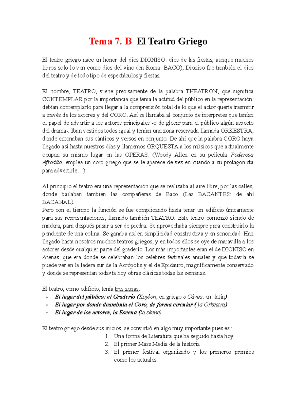 Tema 7.B. Teatro Griego - Tema 7. B El Teatro Griego El Teatro Griego ...