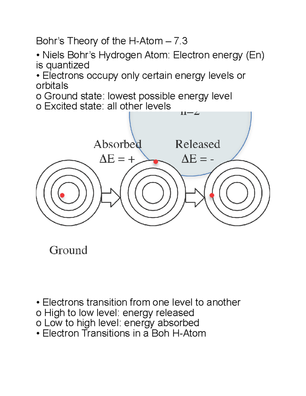 Bohrs Theory Of The H Atom 7 Niels Bohrs Hydrogen Atom Electron Energy En Is Quantized 3459