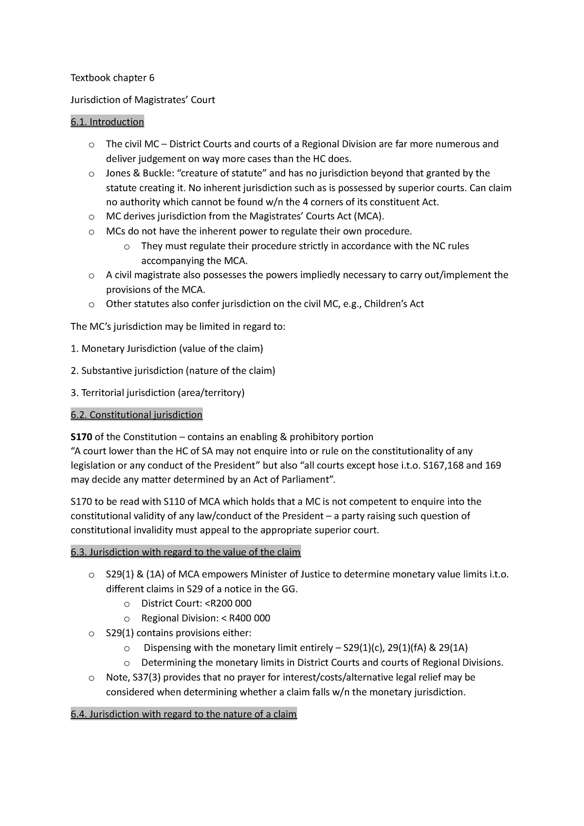 magistrate's court jurisdiction textbook - Textbook chapter 6 ...