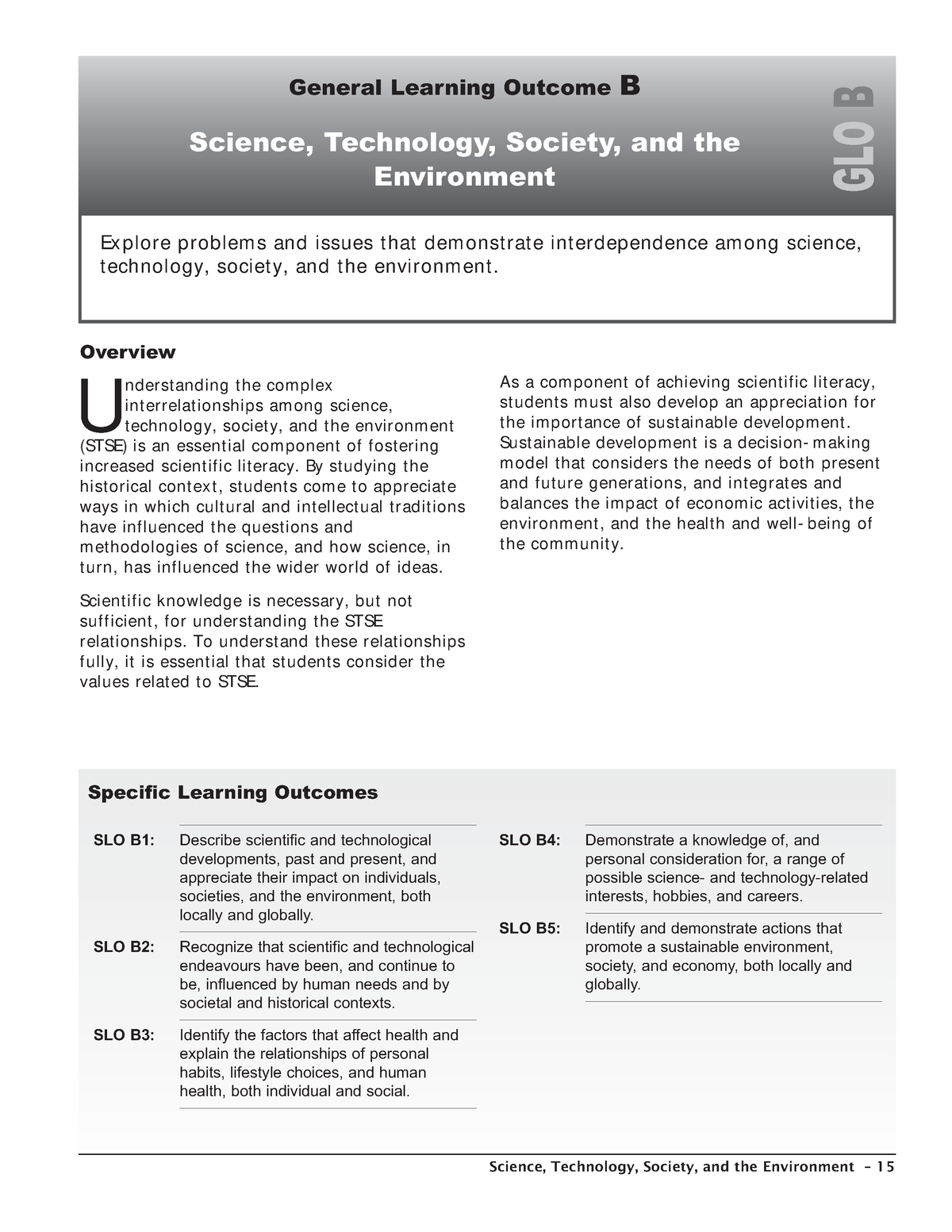 Glo B - Glo B - General Learning Outcome B Science, Technology, Society ...