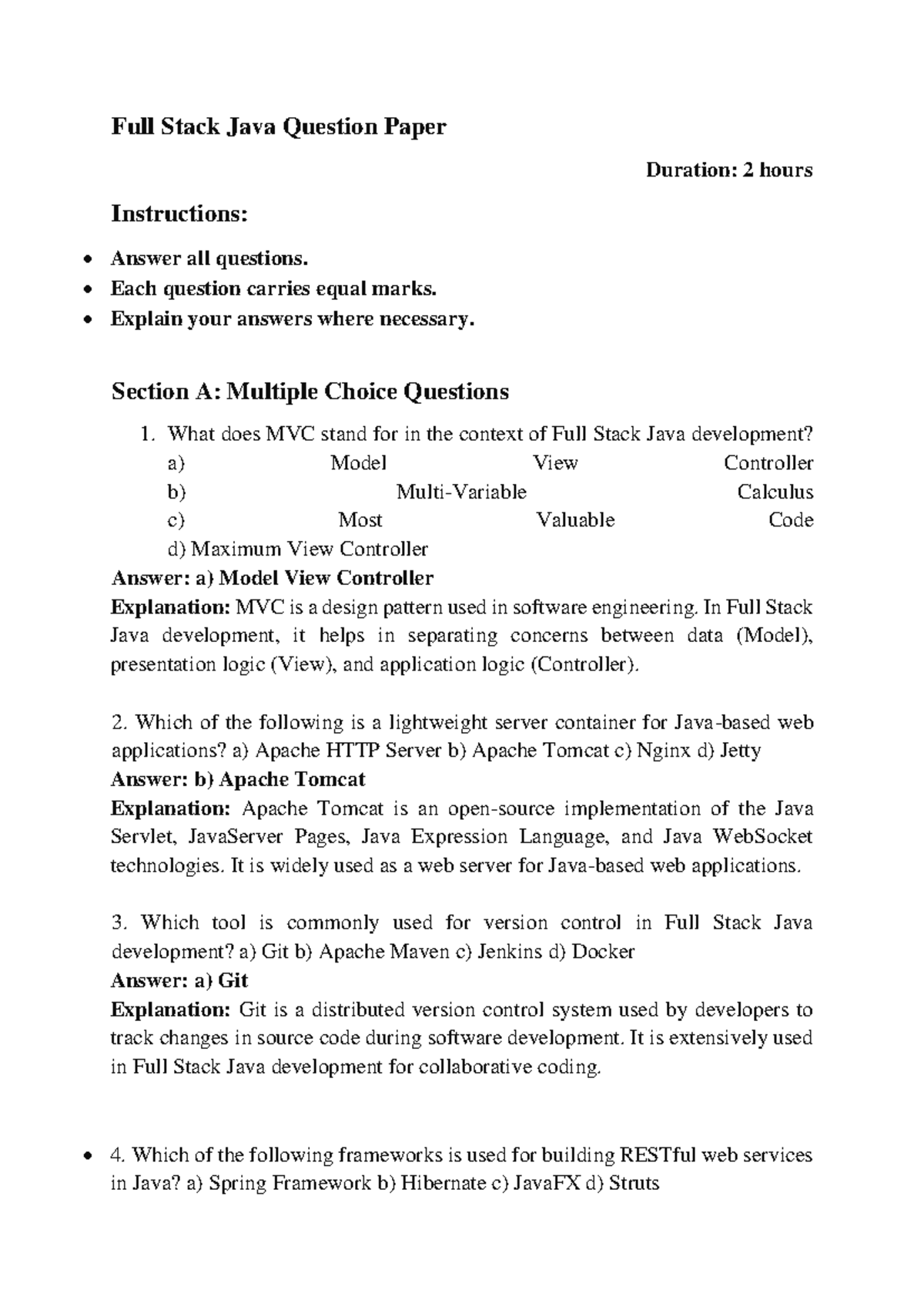Full Stack Java Question Paper - Full Stack Java Question Paper ...