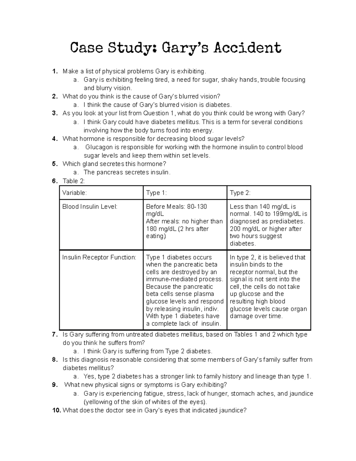 Case Study Gary's Accident Case Study Gary’s Accident Make a list of