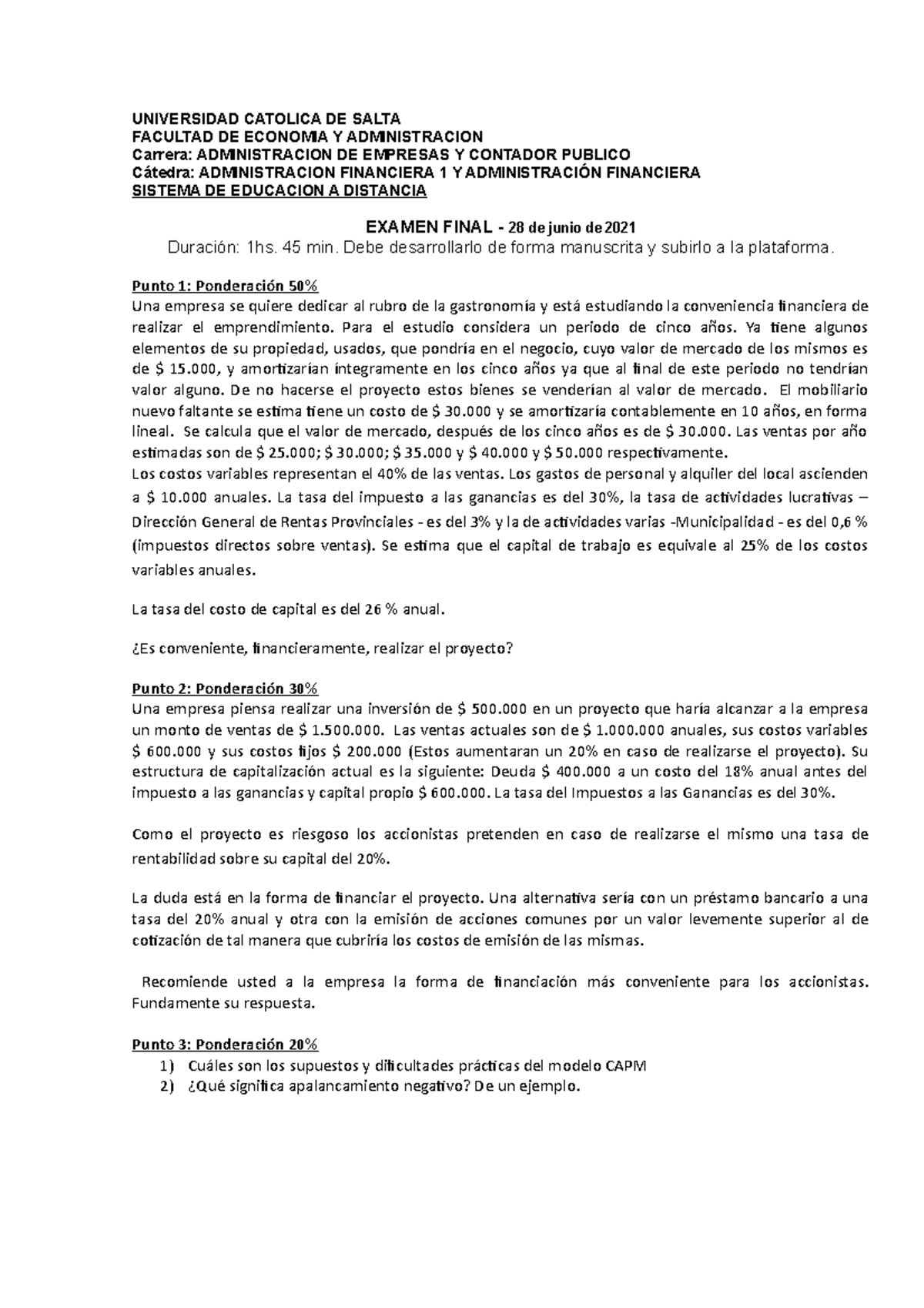 AF I DIST EX Final 28 6 21 - Examen A Desarrollar - UNIVERSIDAD ...