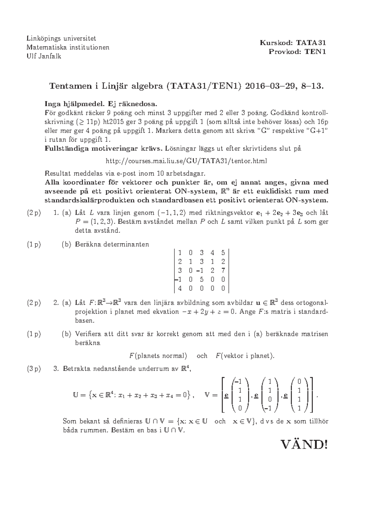 Tenta 29 Mars 2016, Frågor Och Svar - Link¨opings Universitet ...