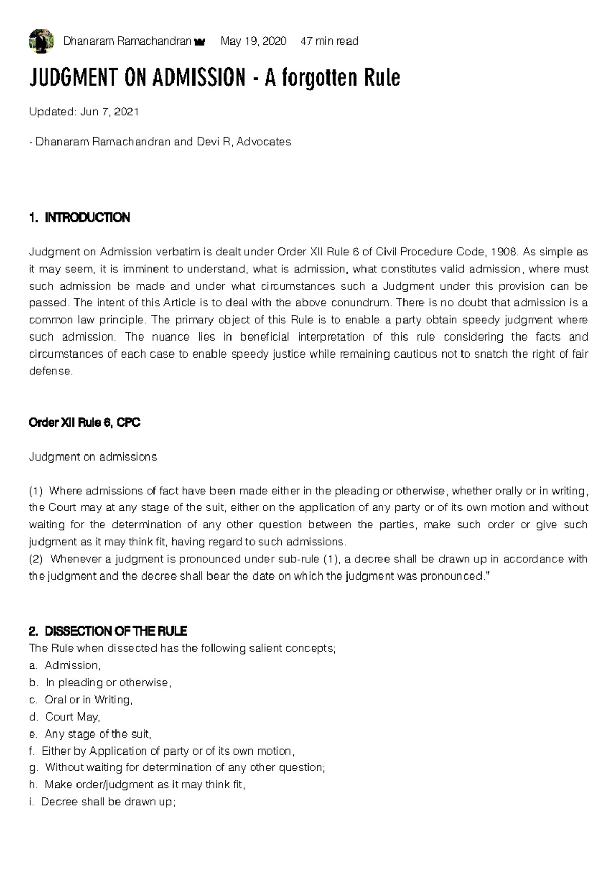 Judgment ON Admission A Rule Dhanaram Ramachandran May 19