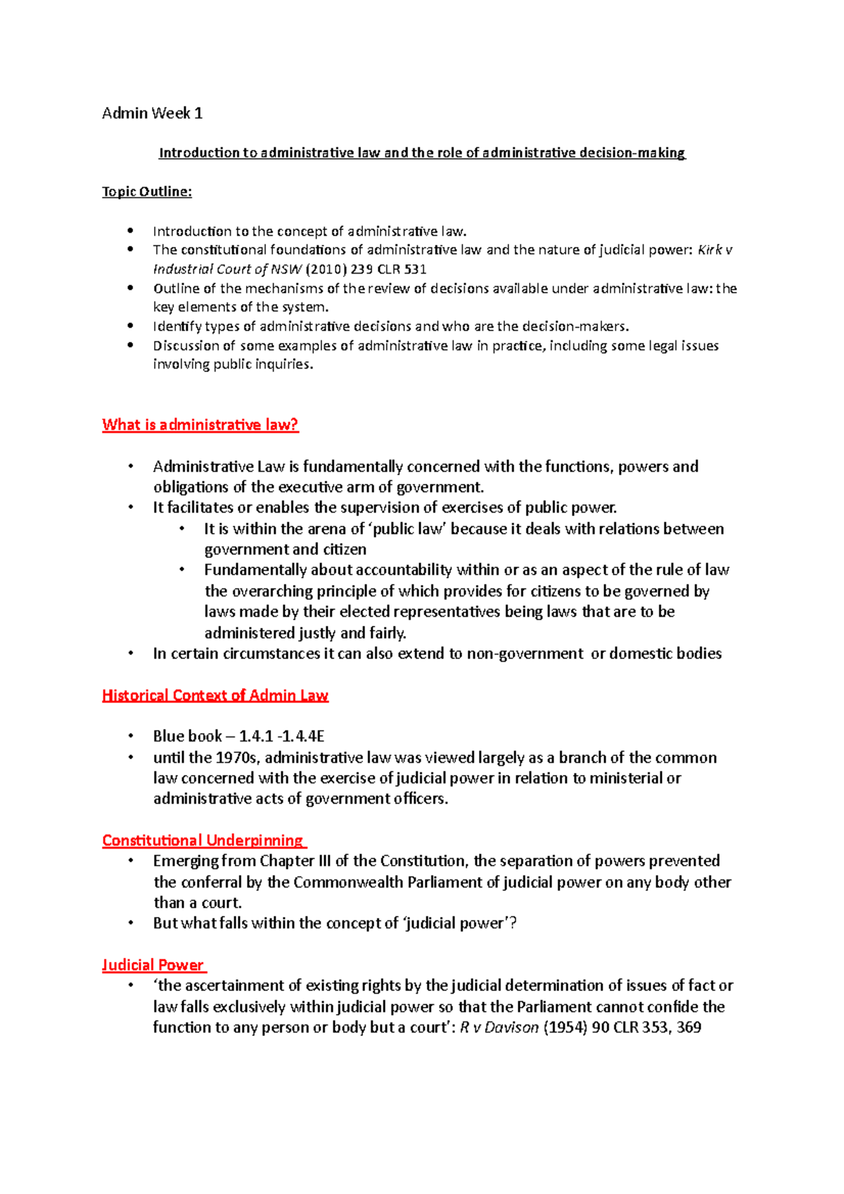 Admin Week 1 - The constitutional foundations of administrative law and ...