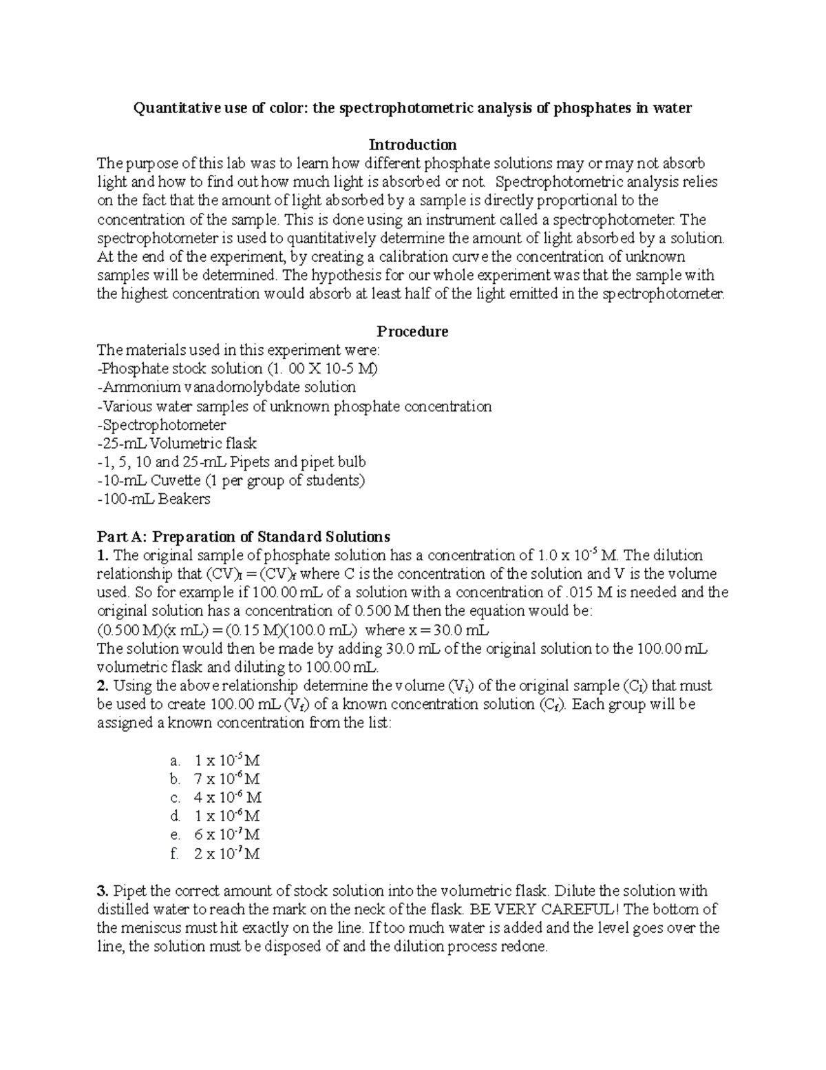 Lab 5 Gen chem I Quantitative use of color Quantitative use of