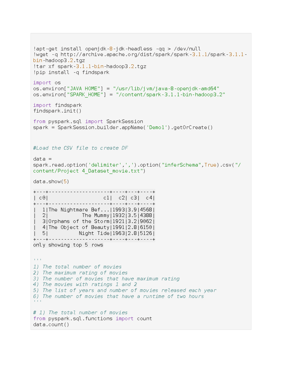 Pyspark SQL Assignment day5 !aptget install openjdk 8 jdk