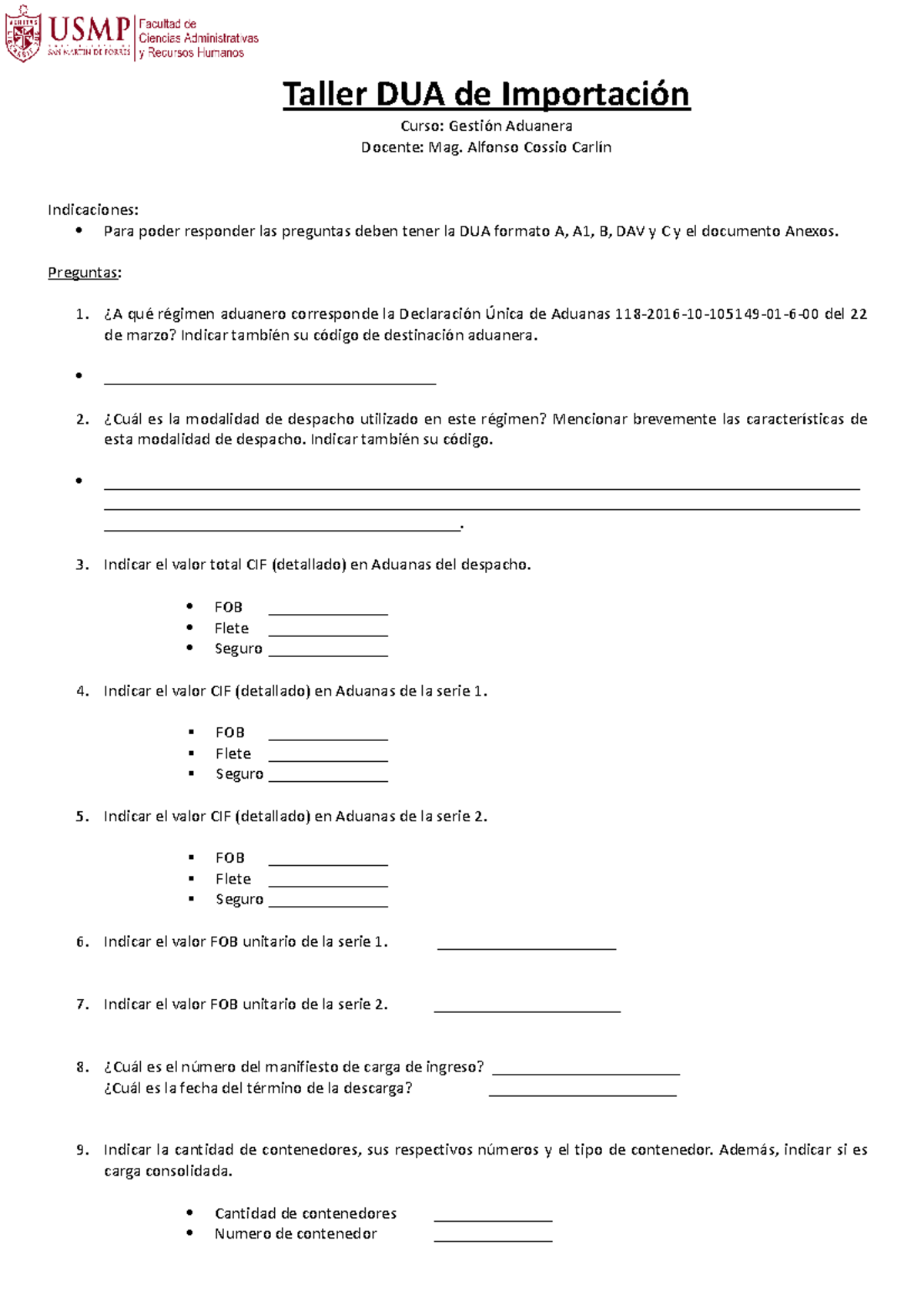 Gestion Aduanera Semana 8 Taller Dua Importacion Taller Dua De