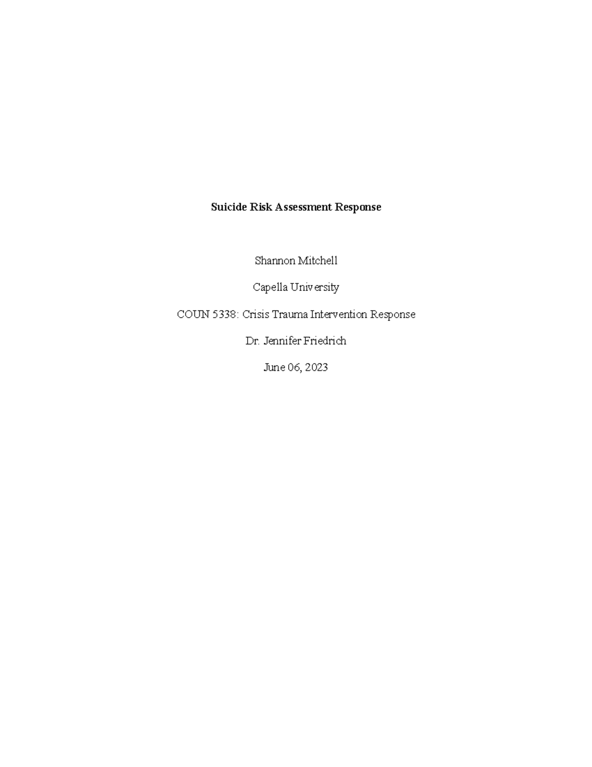 Shannon mitchell u06a01 suicide risk assessment response suicide risk