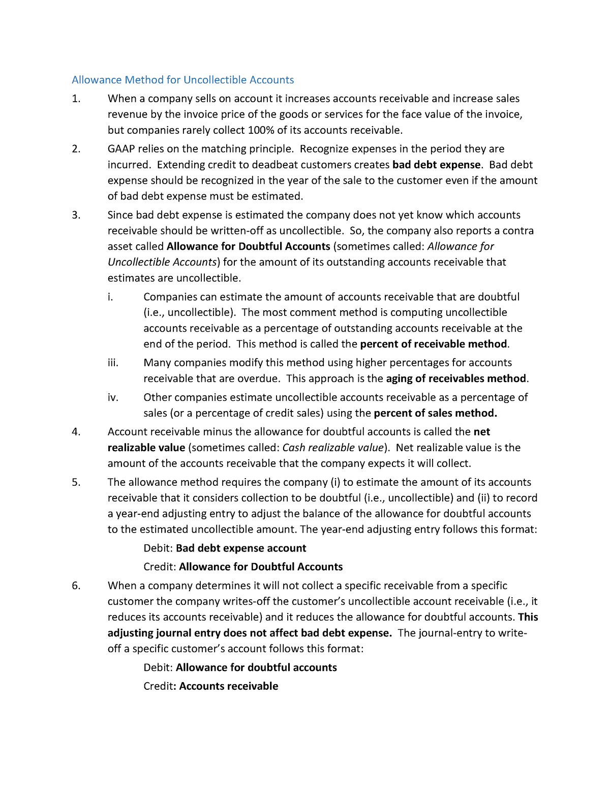 Chapter 7 page 6 - Allowance Method for Uncollectible Accounts When a ...